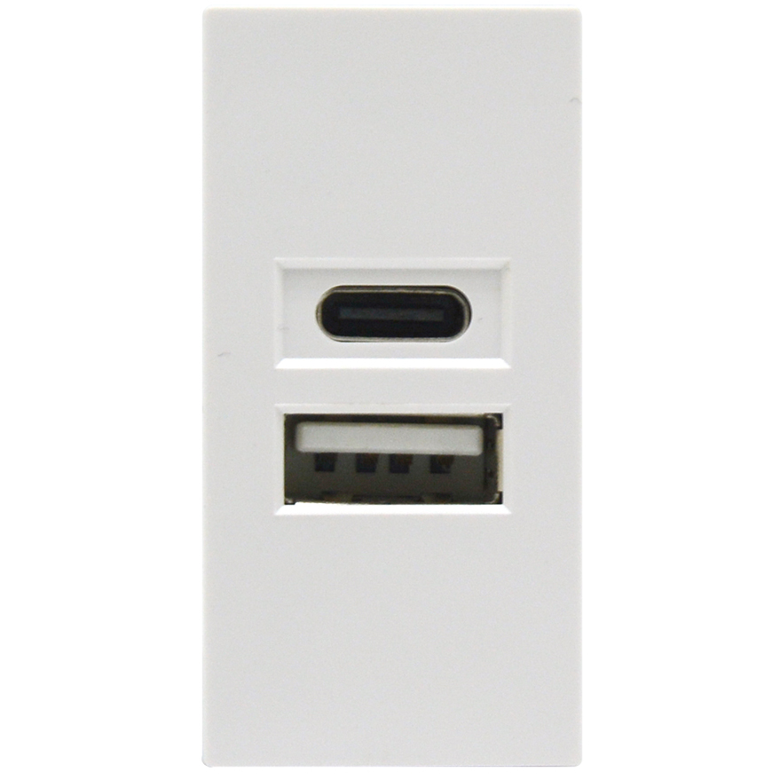 USB зарядное устройство, 2.1A, Type A C, 1 мод., бел. (22.5х45мм) DUSB2100WCF DUSB