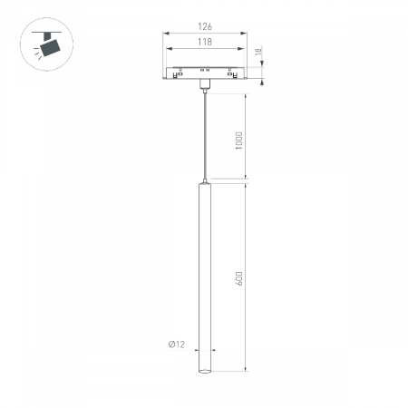 Светильник MAG-ORIENT-SPOT-HANG-L600-R12-2W Day4000 (BK, 20 deg, 48V) (Arlight, IP20 Металл, 5 лет) 044501