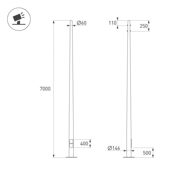 Опора фланцевая OXOR-OK-D60-L7000 (BK) (Arlight, Сталь) 057713