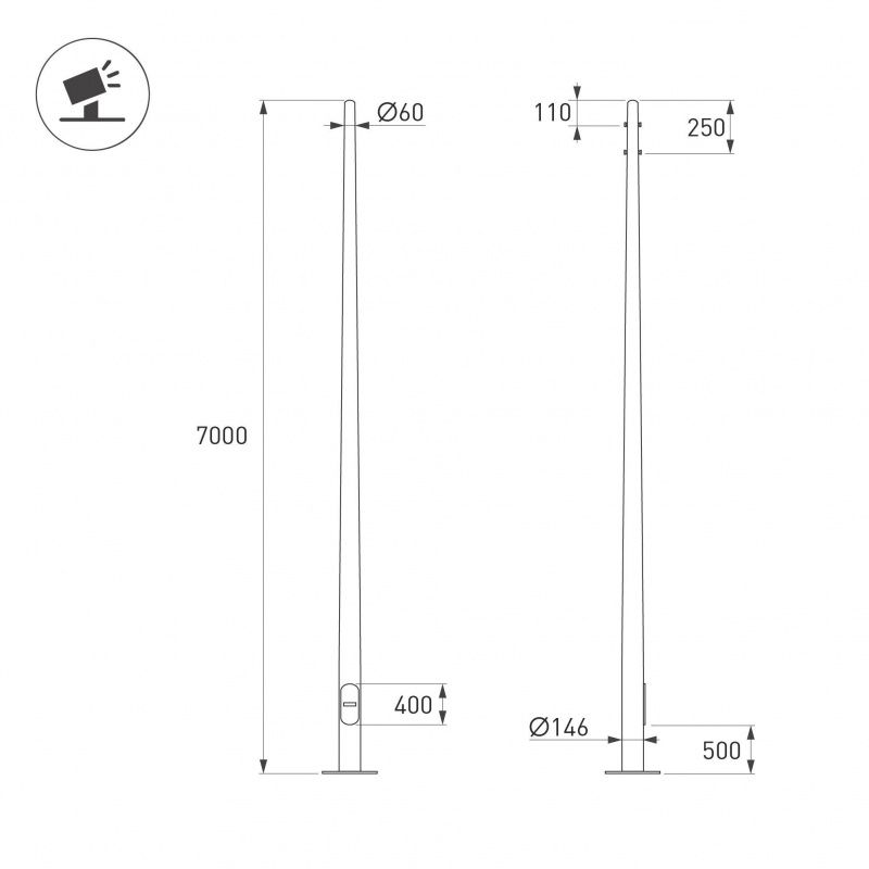 Опора фланцевая OXOR-OK-D60-L7000 (BK) (Arlight, Сталь) 057713