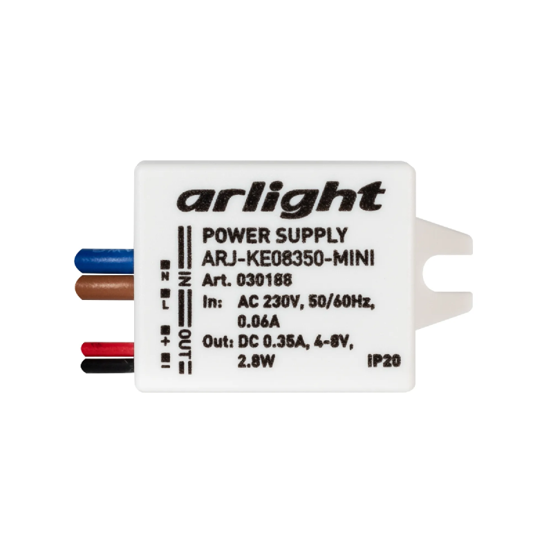 Блок питания ARJ-KE08350-MINI (2.8W, 350mA) (Arlight, IP20 Пластик, 5 лет) 030188