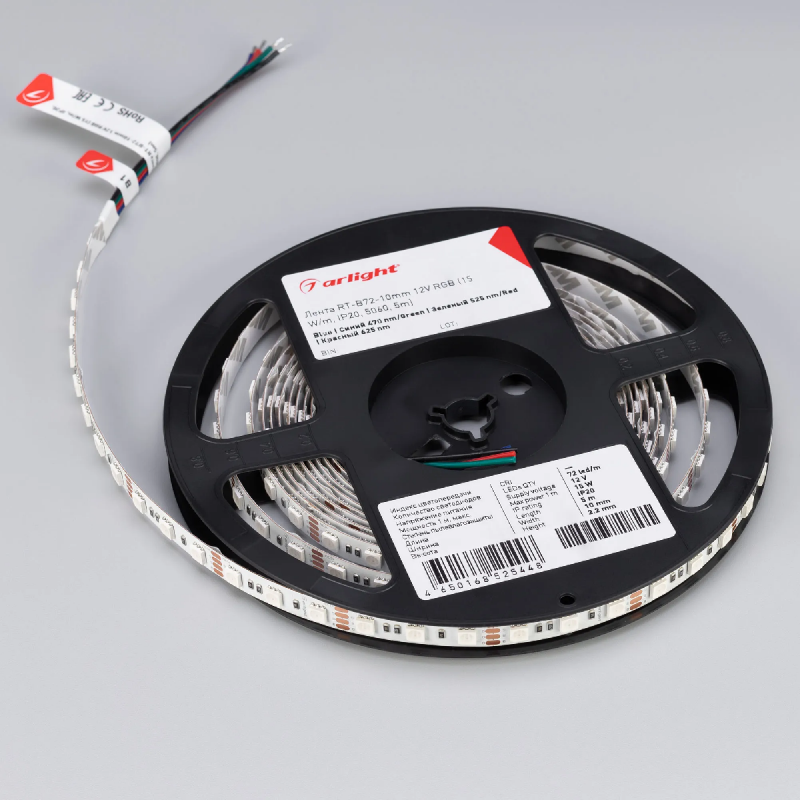 Светодиодная лента RT-B72-10mm 12V RGB (15 W/m, IP20, 5060, 5m) (Arlight, 15 Вт/м, IP20) 016246(2)