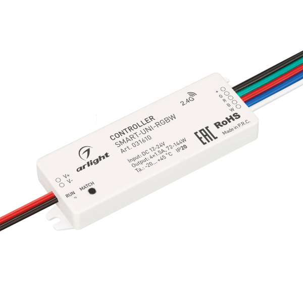 Контроллер SMART-UNI-RGBW (12-24V, 4x1.5A, 2.4G) (Arlight, IP20 Пластик, 5 лет) 031610