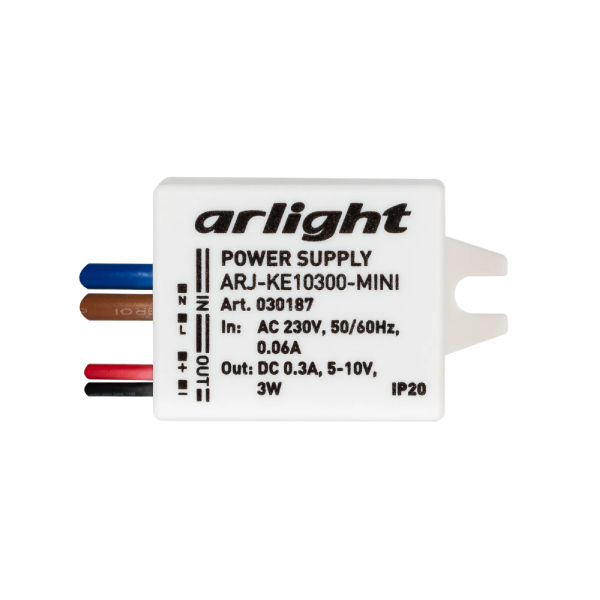 Блок питания ARJ-KE10300-MINI (3W, 300mA) (Arlight, IP20 Пластик, 5 лет) 030187