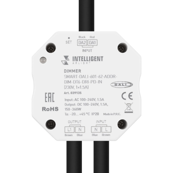 INTELLIGENT ARLIGHT Диммер SMART-DALI-601-62-ADDR-DIM-DT6-DRI-PD-IN (230V, 1x1.5A) (IARL, IP20 Пластик, 5 лет) 039135