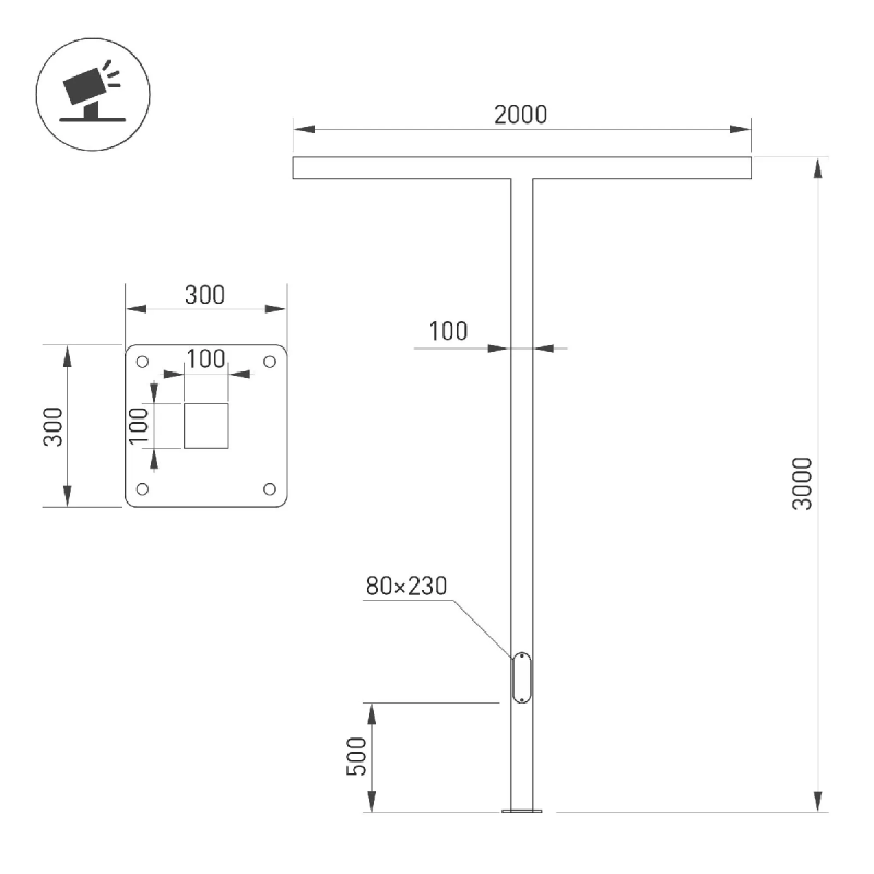 Опора-светильник OXOR-STER-T-2000x100x100-L3000-50W Warm3000 (BK, 230V) IP65 (Arlight, -) 051411