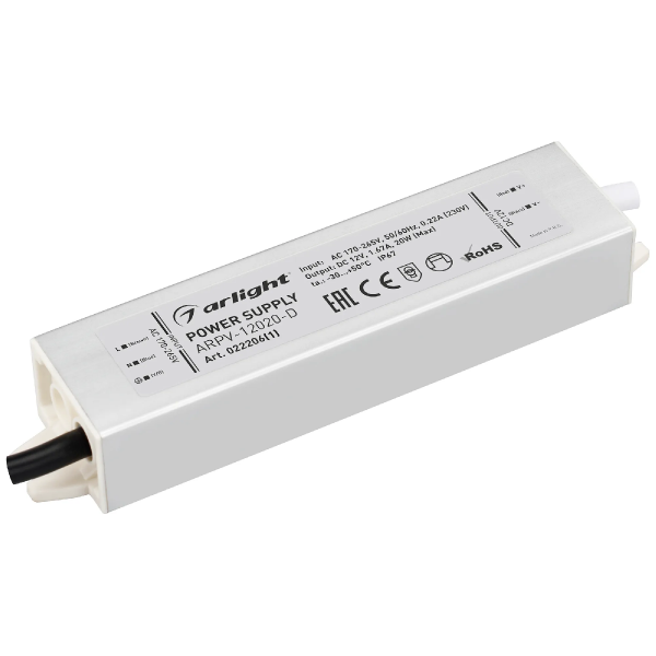 Блок питания ARPV-12020-D (12V, 1.7A, 20W) (Arlight, IP67 Металл, 3 года) 022206(1)