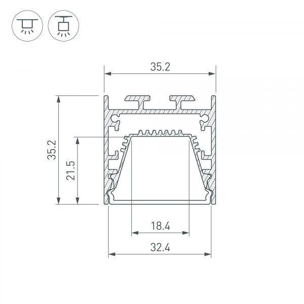 Профиль LINE-3535-TRAY-2000 ANOD (Arlight, Алюминий) 062162