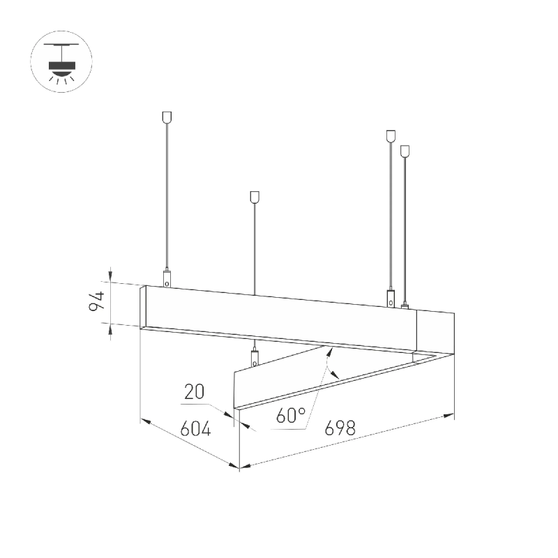 Светильник ALT-LINEAIR-ANGLE-60-FLAT-UPDOWN-DIM-700x605-55W Warm3000 (BK, 100 deg, 230V) (Arlight, IP20 Металл, 3 года) 035702