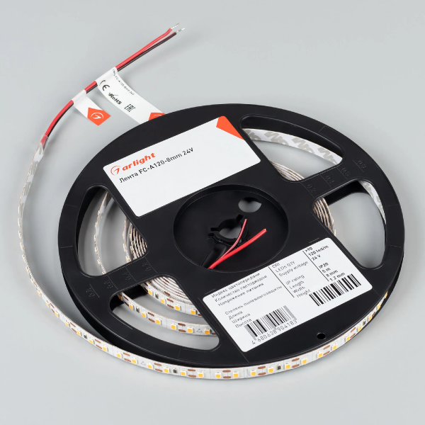 Светодиодная лента FC-A120-8mm 24V White6000-CX1 (5 W/m, IP20, 5m) (Arlight, резка 1 светодиод) 052923