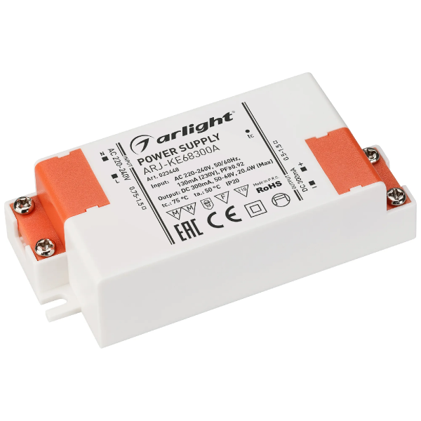 Блок питания ARJ-KE68300A (20W, 300mA, PFC) (Arlight, IP20 Пластик, 5 лет) 023448