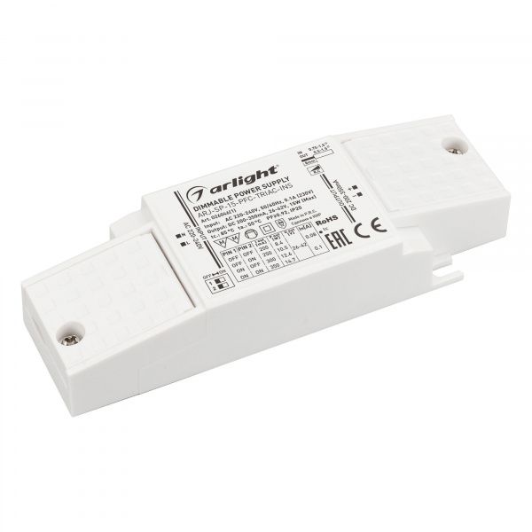 Блок питания ARJ-SP-15-PFC-TRIAC-INS (15W, 26-42V, 0.2-0.35A) (Arlight, IP20 Пластик, 5 лет) 026046(1)