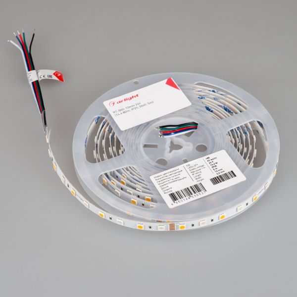 Светодиодная лента RT-B60-10mm 24V RGBW-Day (14.4 W/m, IP20, 5m) (Arlight, Открытый) 018326(3)