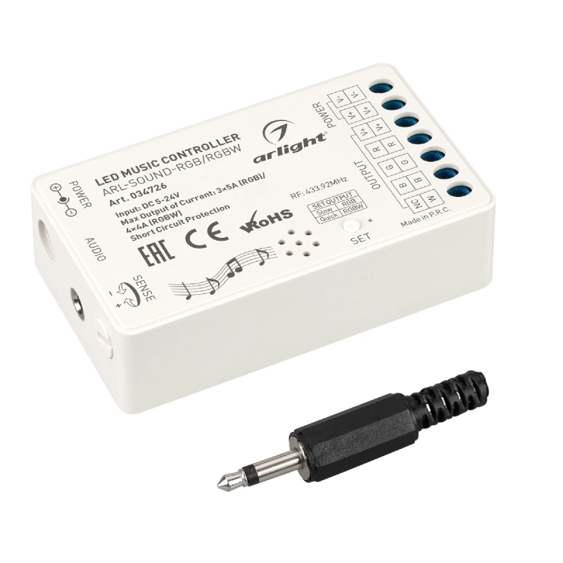Аудиоконтроллер ARL-SOUND-RGB/RGBW (12-24V, 4x4A, RF ПДУ 24кн) (Arlight, IP20 Пластик, 3 года) 034726