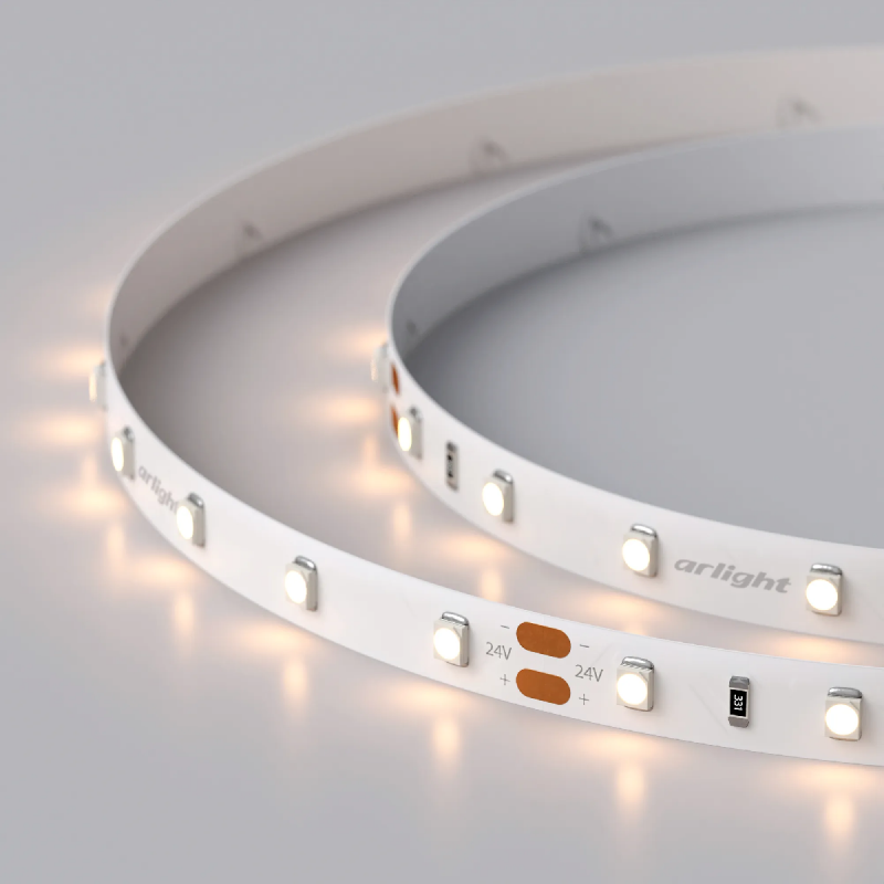 Светодиодная лента RT 2-5000 24V Warm3000 (3528, 300 LED, LUX) (Arlight, 4.8 Вт/м, IP20) 024110(B)