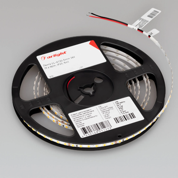 Светодиодная лента UL-A120-5mm 24V Warm3000 (9.6 W/m, IP20, 5m) (Arlight, 7 лет) 044061