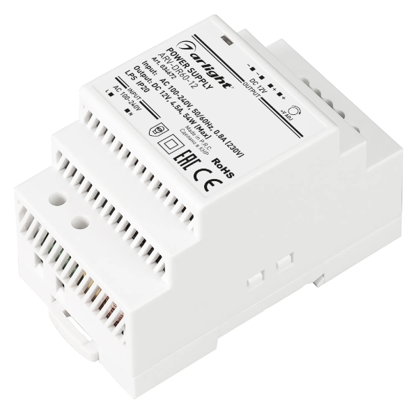Блок питания ARV-DR60-12 (12V, 4,5A, 54W) (Arlight, IP20 DIN-рейка) 034672