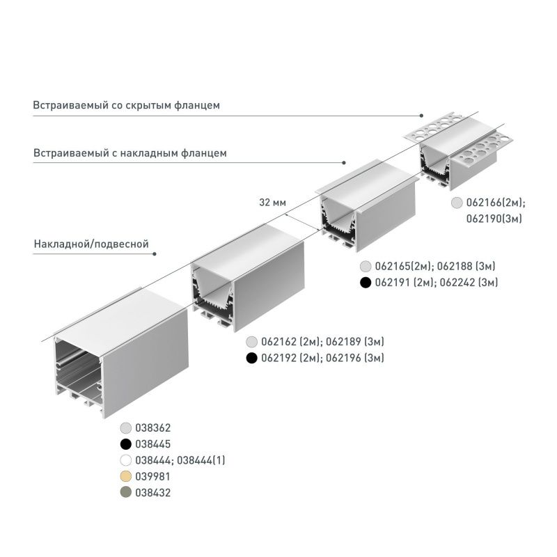 Профиль LINE-3535-TRAY-2000 ANOD (Arlight, Алюминий) 062162