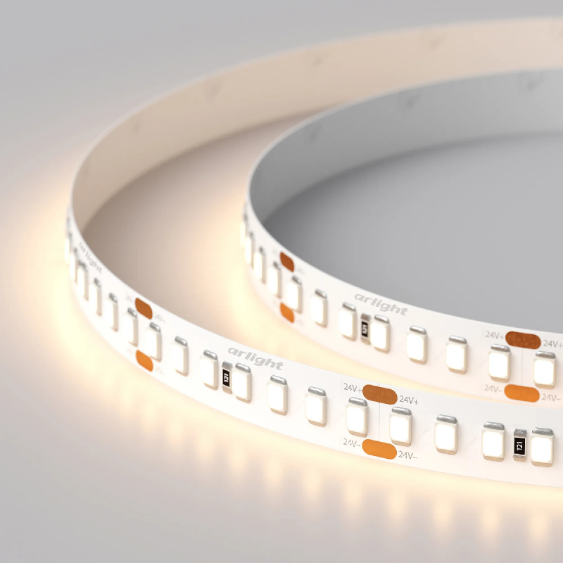 Светодиодная лента RT 2-5000 24V Warm3000 3x (2835, 840 LED, LUX) (Arlight, 17 Вт/м, IP20) 020392(B)