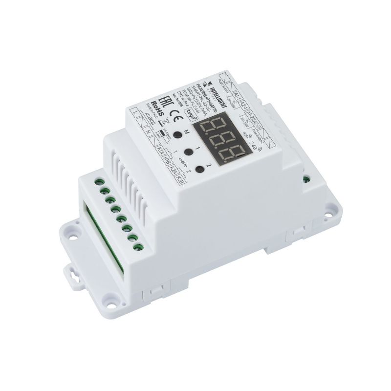 INTELLIGENT ARLIGHT Релейный модуль SMART-702-82-2G-DRO-PS (230V, 2x8A, TUYA Wi-Fi, 2.4G) DIN-рейка (IARL, IP20 Пластик, 5 лет) 062075