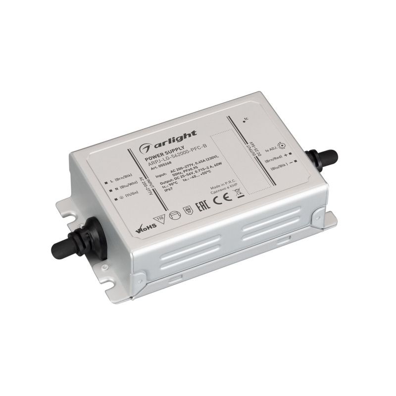 Блок питания ARPJ-LG-562000-PFC-B (60W, 25-56V, 0.72-2A) (Arlight, IP67 Металл, 5 лет) 055268