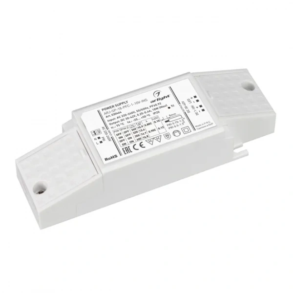 Блок питания ARJ-SP-18-PFC-1-10V-INS (18W, 250-400mA) (Arlight, IP20 Пластик, 5 лет) 030464