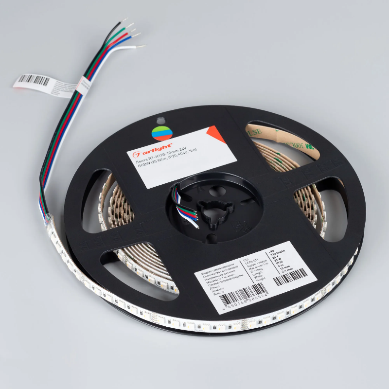 Светодиодная лента RT-H120-10mm 24V RGBW-White-4-in-1 (25 W/m, IP20, 4040, 5m) (Arlight, Открытый) 048748
