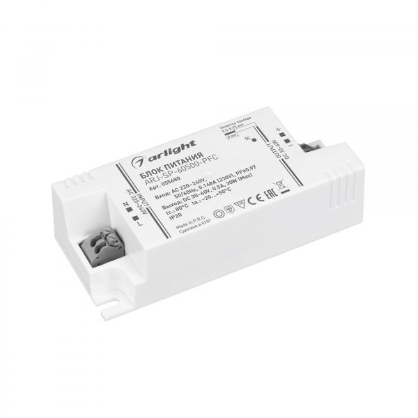 Блок питания ARJ-SP-60500-PFC (30W, 30-60V, 500mA) (Arlight, IP20 Пластик, 5 лет) 055680