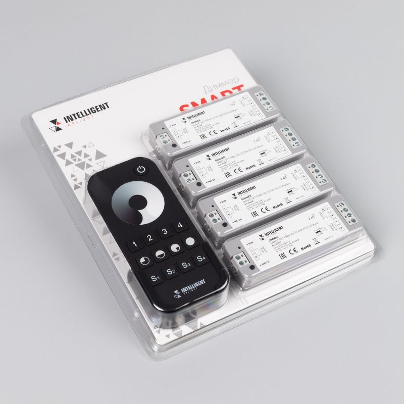 INTELLIGENT ARLIGHT Диммер SMART-SET-PWM-101-72-DIM-PD-SUF Black (5-36V, 1x8A, x4, ПДУ 13кн, 2.4G) (IARL, IP20 Пластик, 5 лет) 036201