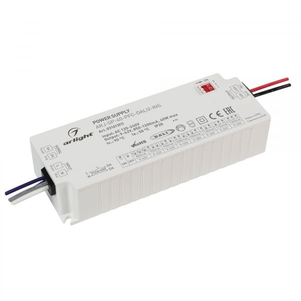 Блок питания ARJ-SP-40-PFC-DALI2-INS (40W, 9-47V, 0.85-1.2A) (Arlight, IP20 Пластик, 5 лет) 031613(1)