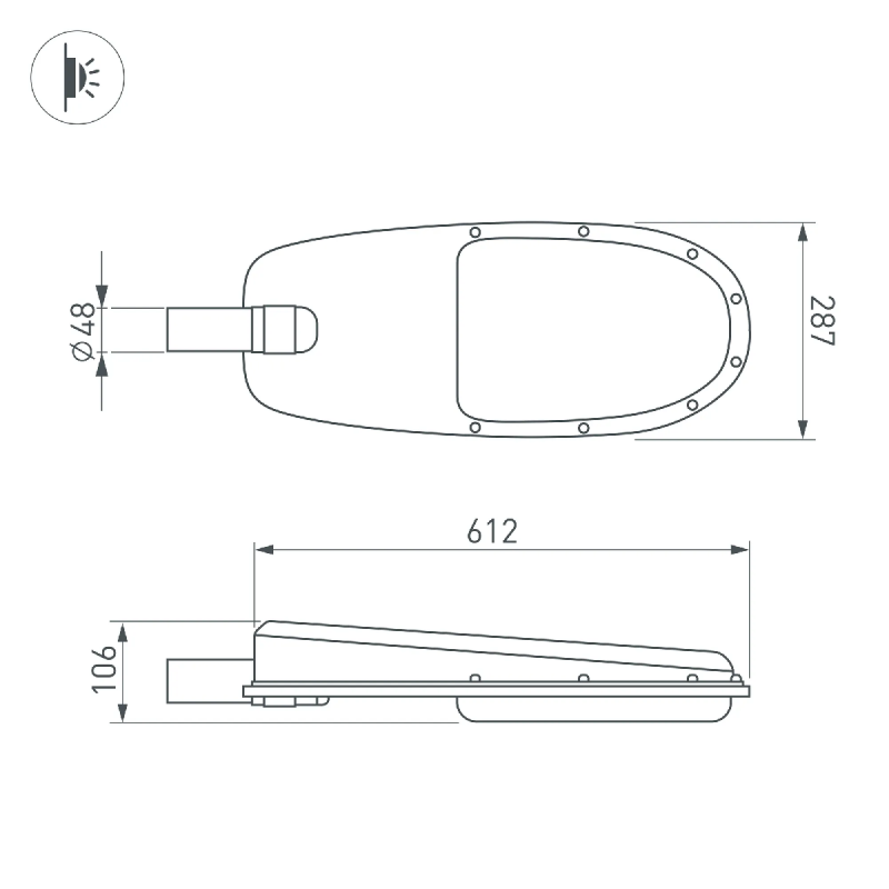 Светильник OXOR-ELFA 611х288-108W Day5000 (GR, 144x61 deg, 230V) IP65 (Arlight, -) 052251