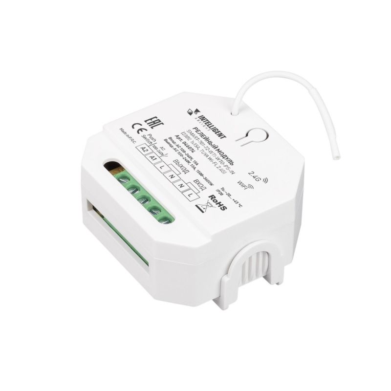 INTELLIGENT ARLIGHT Релейный модуль SMART-701-72-WTI-WTO-PS-IN  (230V, 1x15A, TUYA Wi-Fi, 2.4G) (IARL, IP20 Пластик, 5 лет) 046074