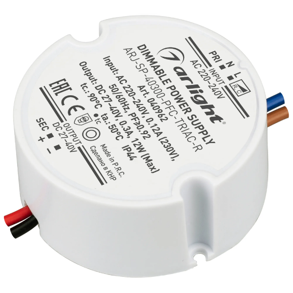 Блок питания ARJ-SP-40300-PFC-TRIAC-R (12W, 27-40V, 300mA) (Arlight, IP44 Пластик, 5 лет) 040962