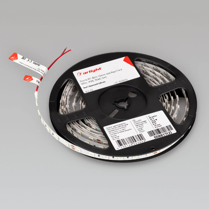 Светодиодная лента RT-B60-10mm 24V Red (14.4 W/m, IP20, 5060, 5m) (Arlight, Открытый) 008817(2)