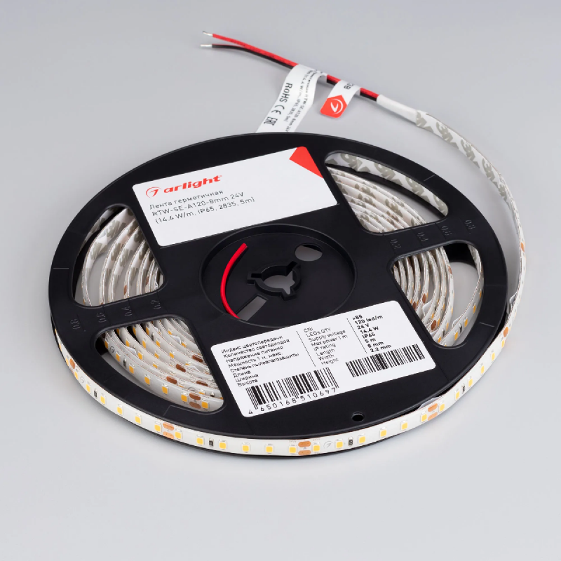 Светодиодная лента герметичная RTW-SE-A120-8mm 24V Warm3000 (14.4 W/m, IP65, 2835, 5m) (Arlight, -) 020532(2)