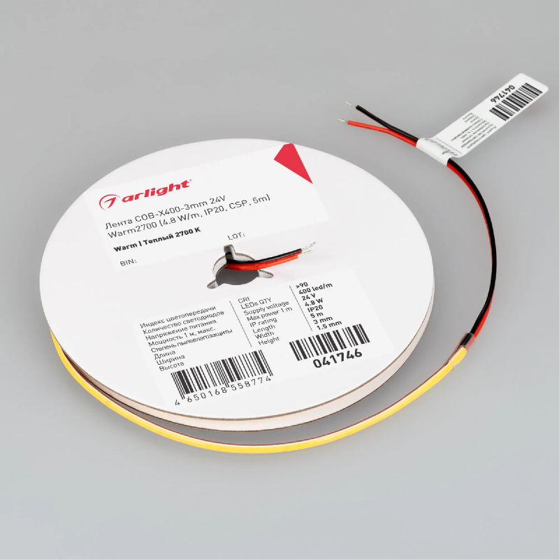 Светодиодная лента COB-X400-3mm 24V Warm2700 (4.8 W/m, IP20, CSP, 5m) (Arlight, -) 041746