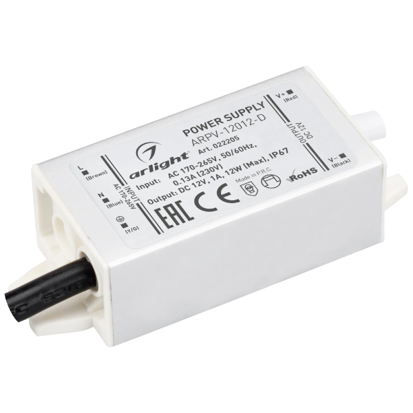 Блок питания ARPV-12012-D (12V, 1.0A, 12W) (Arlight, IP67 Металл, 3 года) 022205