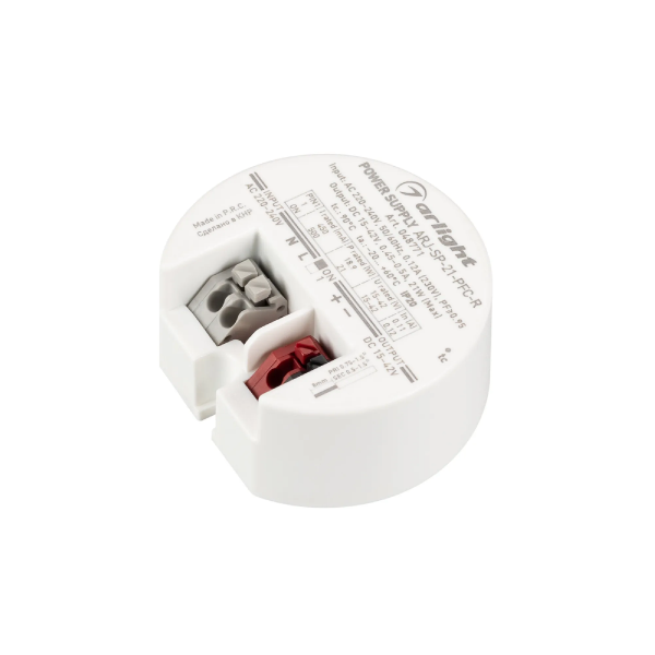 Блок питания ARJ-SP-21-PFC-R (21W, 15-42V, 0.45-0.5A) (Arlight, IP20 Пластик, 5 лет) 048771