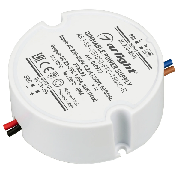 Блок питания ARJ-SP-351050-PFC-TRIAC-R (36W, 23-35V, 1050mA) (Arlight, IP44 Пластик, 5 лет) 040972