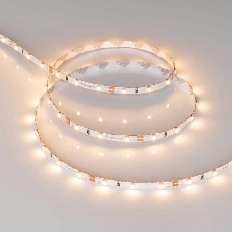 Светодиодная лента RT-A60-5mm 12V Warm3000 (4.8 W/m, IP20, 2835, 5m) (Arlight, узкая) 028614(2)