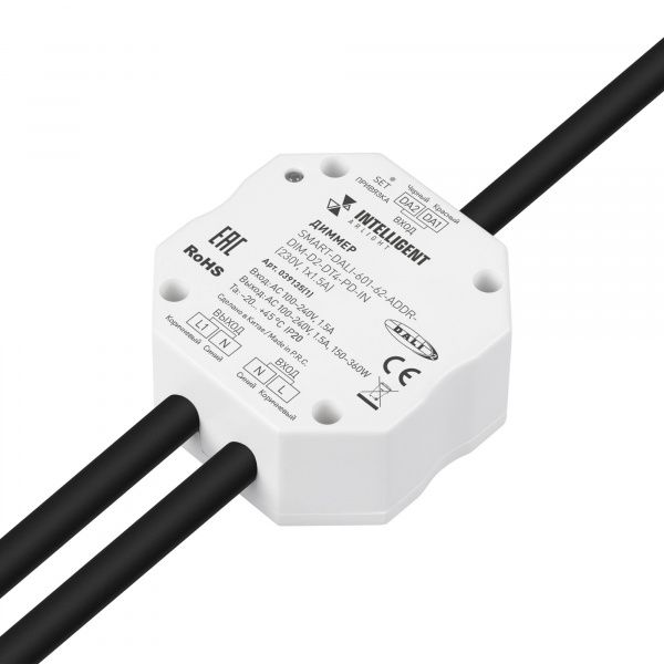 INTELLIGENT ARLIGHT Диммер SMART-DALI-601-62-ADDR-DIM-D2-DT4-PD-IN (230V, 1x1.5A) (IARL, IP20 Пластик, 5 лет) 039135(1)