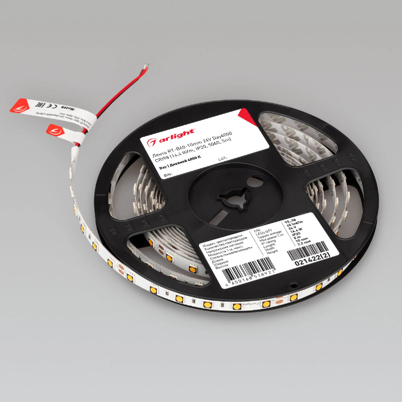Светодиодная лента RT-B60-10mm 24V Day4000 CRI98 (14.4 W/m, IP20, 5060, 5m) (Arlight, Открытый) 021422(2)