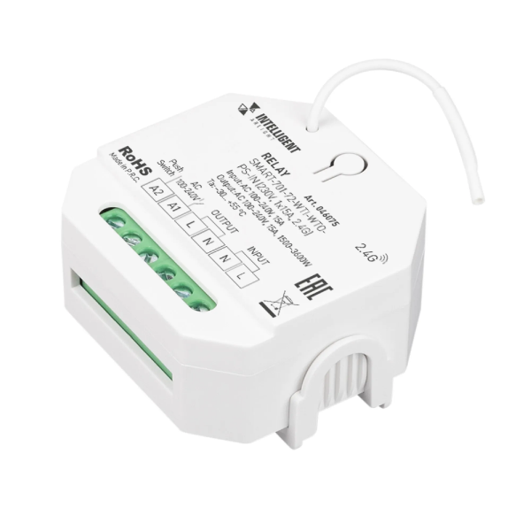 INTELLIGENT ARLIGHT Релейный модуль SMART-701-72-WTI-WTO-PS-IN  (230V, 1x15A, 2.4G) (IARL, IP20 Пластик, 5 лет) 046075