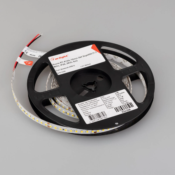 Светодиодная лента RT-A144-10mm 24V Day4000 (7.7 W/m, IP20, 2835, 5m) (Arlight, высок.эфф.200 лм/Вт) 036208