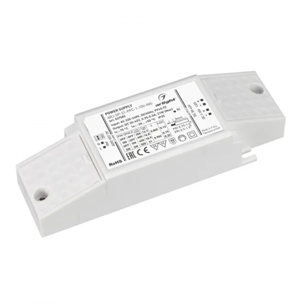 Блок питания ARJ-SP-21-PFC-1-10V-INS (21W, 350-500mA) (Arlight, IP20 Пластик, 5 лет) 027583