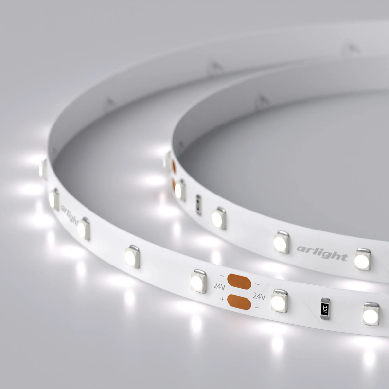 Светодиодная лента RT 2-5000 24V White6000 (3528, 300 LED, LUX) (Arlight, 4.8 Вт/м, IP20) 011504(B)