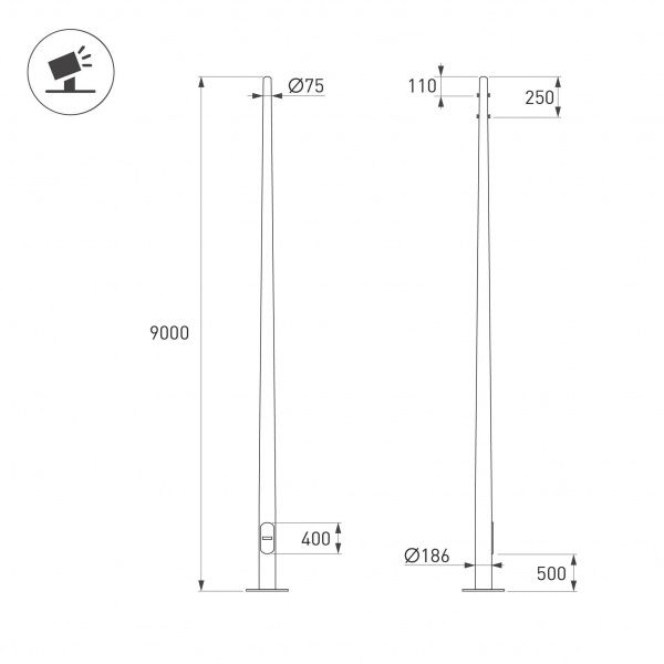 Опора фланцевая OXOR-OK-D75-L9000 (BK) (Arlight, Сталь) 061042