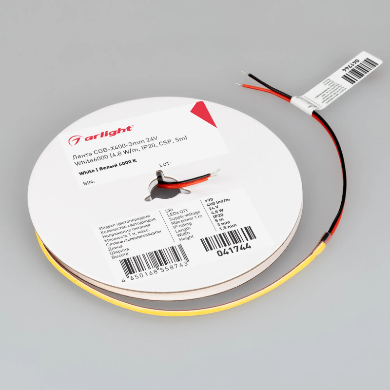 Светодиодная лента COB-X400-3mm 24V White6000 (4.8 W/m, IP20, CSP, 5m) (Arlight, -) 041744