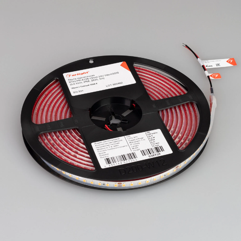 Светодиодная лента герметичная RTW-PR-A128-10mm 24V Warm3000 (9.6 W/m, IP66, 2835, 5m) (Arlight, высок.эфф.150 лм/Вт) 038739
