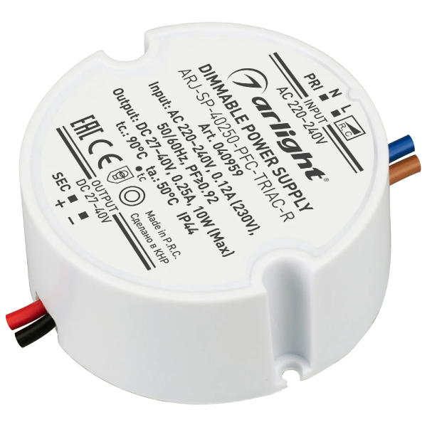 Блок питания ARJ-SP-40250-PFC-TRIAC-R (10W, 27-40V, 250mA) (Arlight, IP44 Пластик, 5 лет) 040959